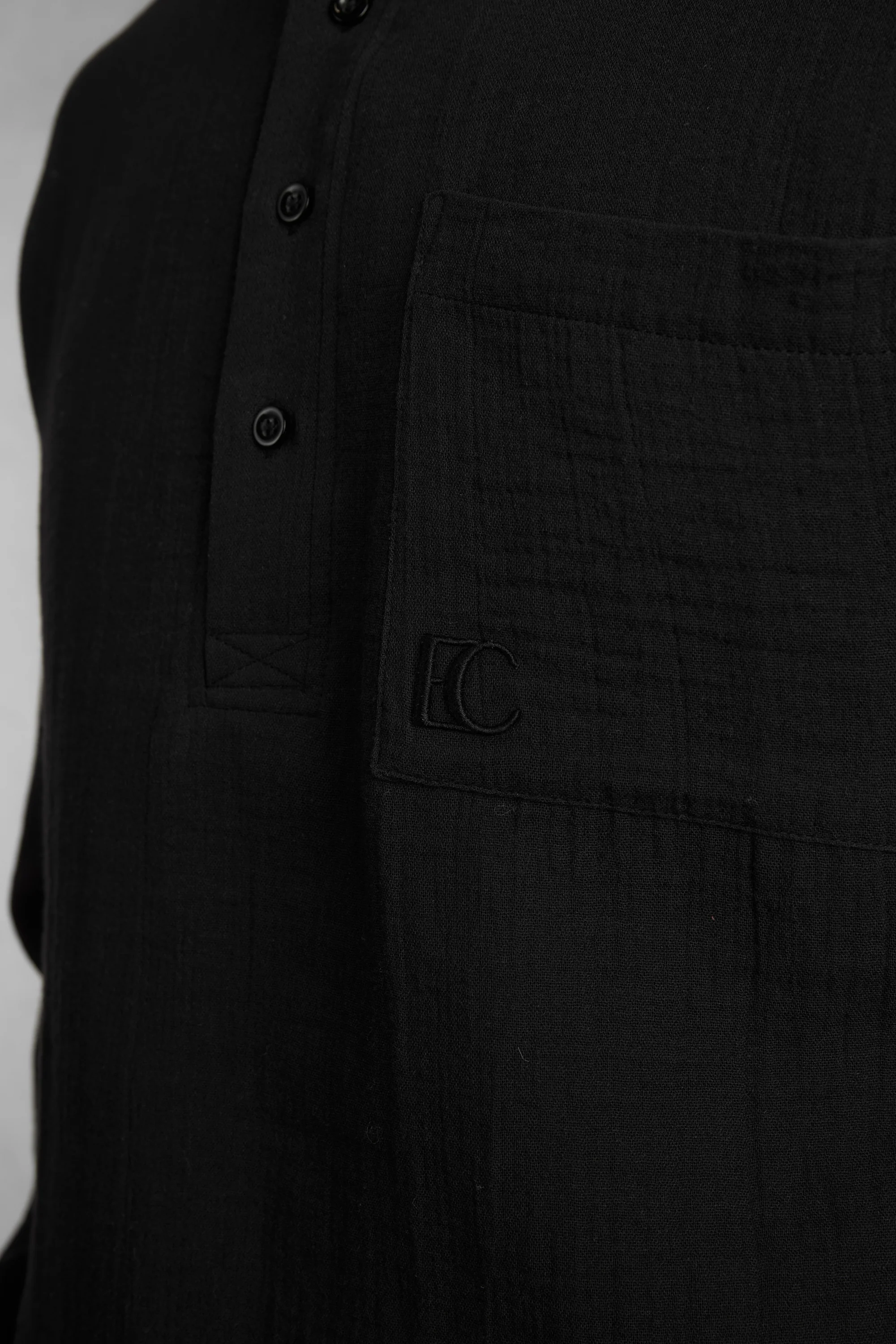 BLACK MUSLIN HENLEY OVERSIZED SHIRT - Image 2