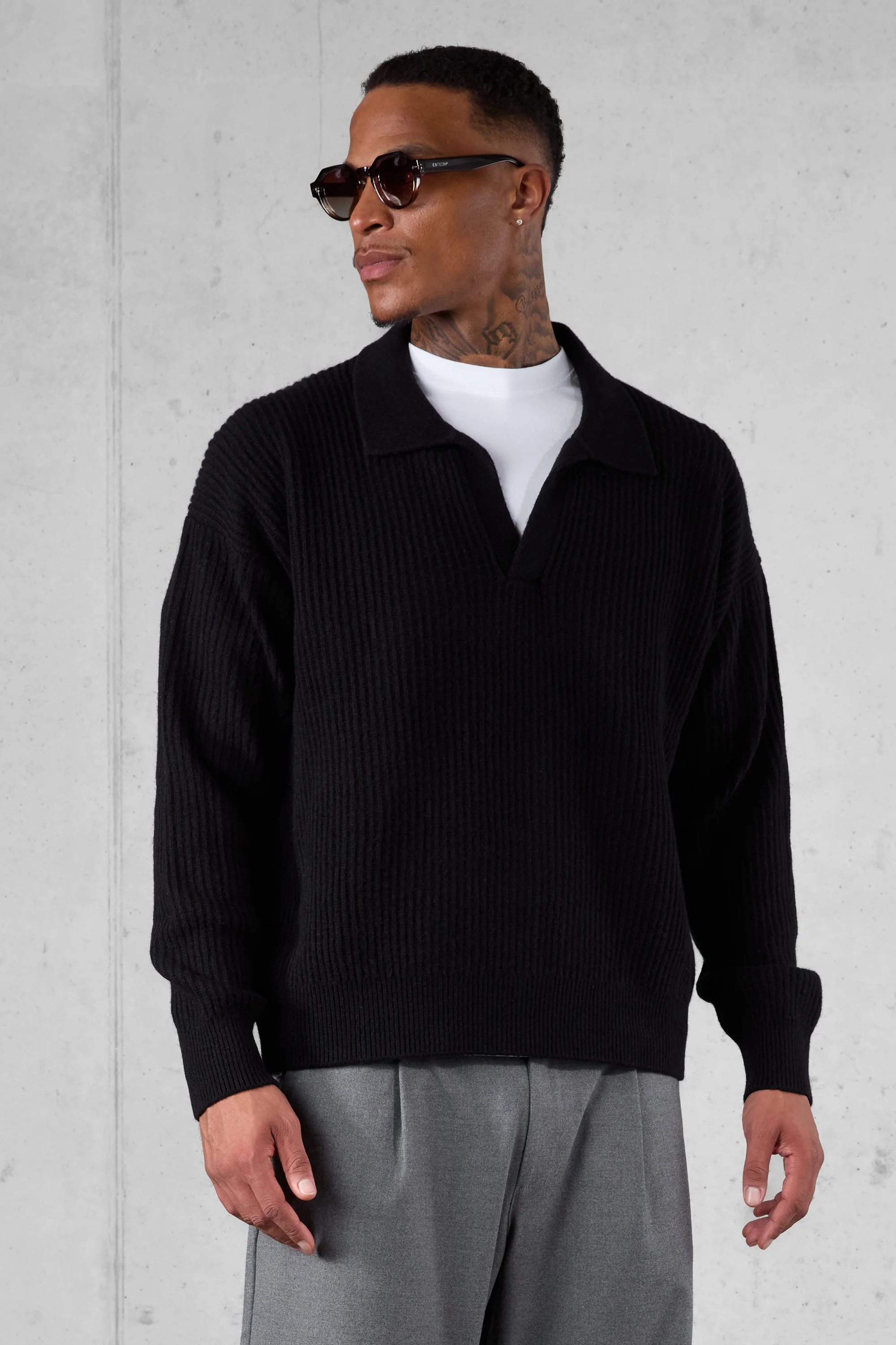 BLACK OVERSIZED KNIT POLO SWEATER - Image 4
