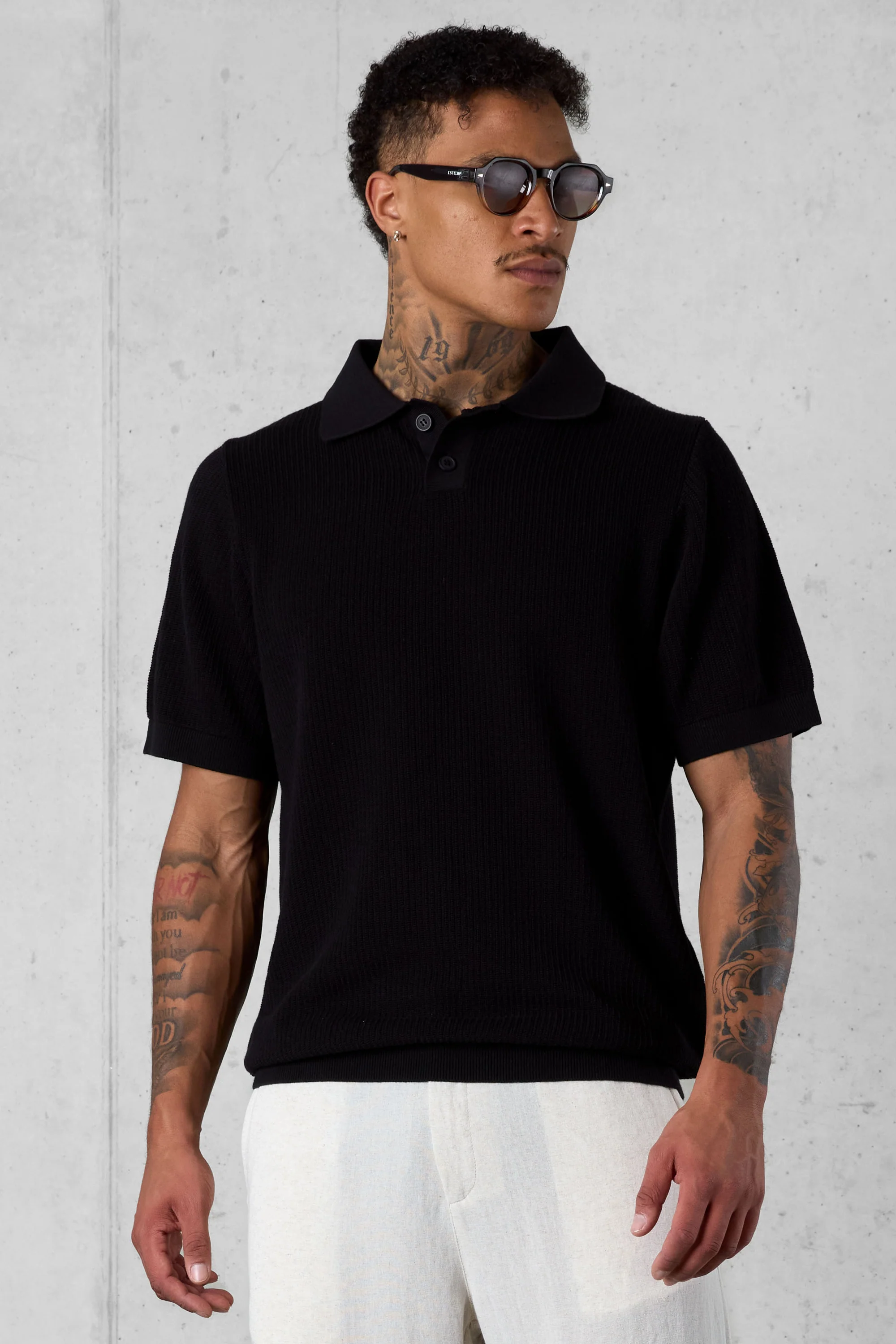 BLACK OVERSIZED KNIT POLOSHIRT - Image 3