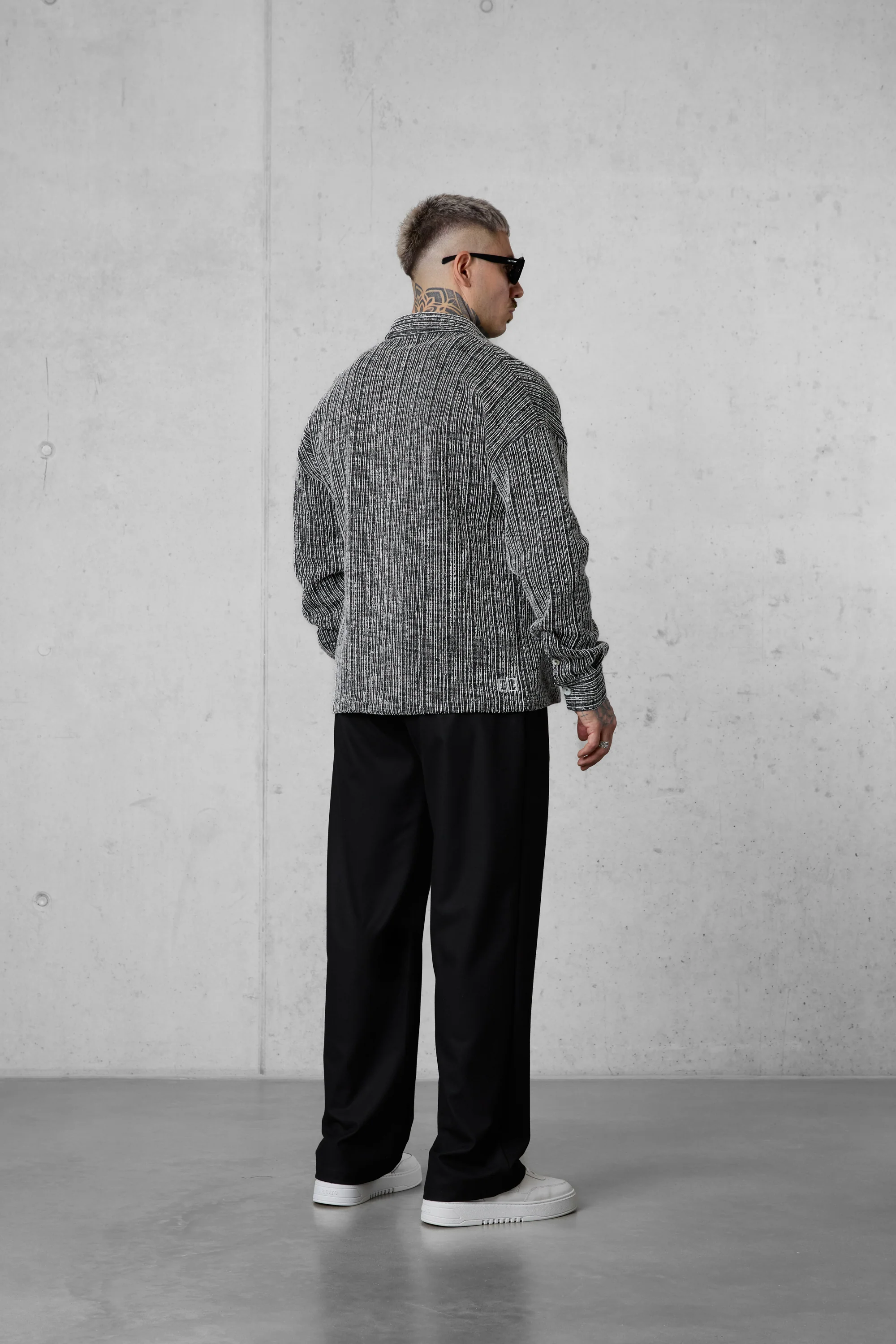 BLACK STRIPED JACQUARD OVERSIZED SHIRT - Image 5