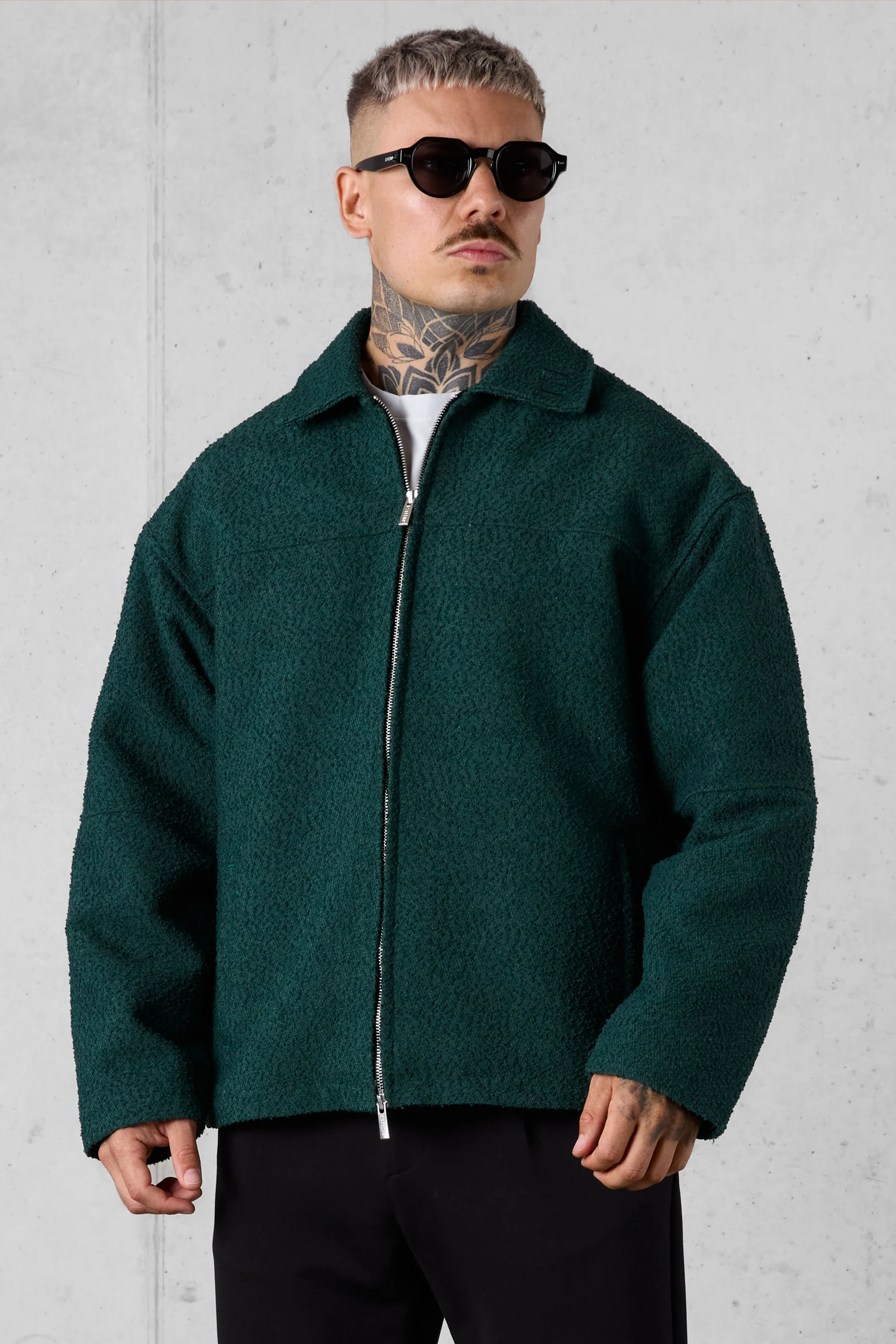DARKGREEN BOUCLÉ OVERSIZED JACKET - Image 3