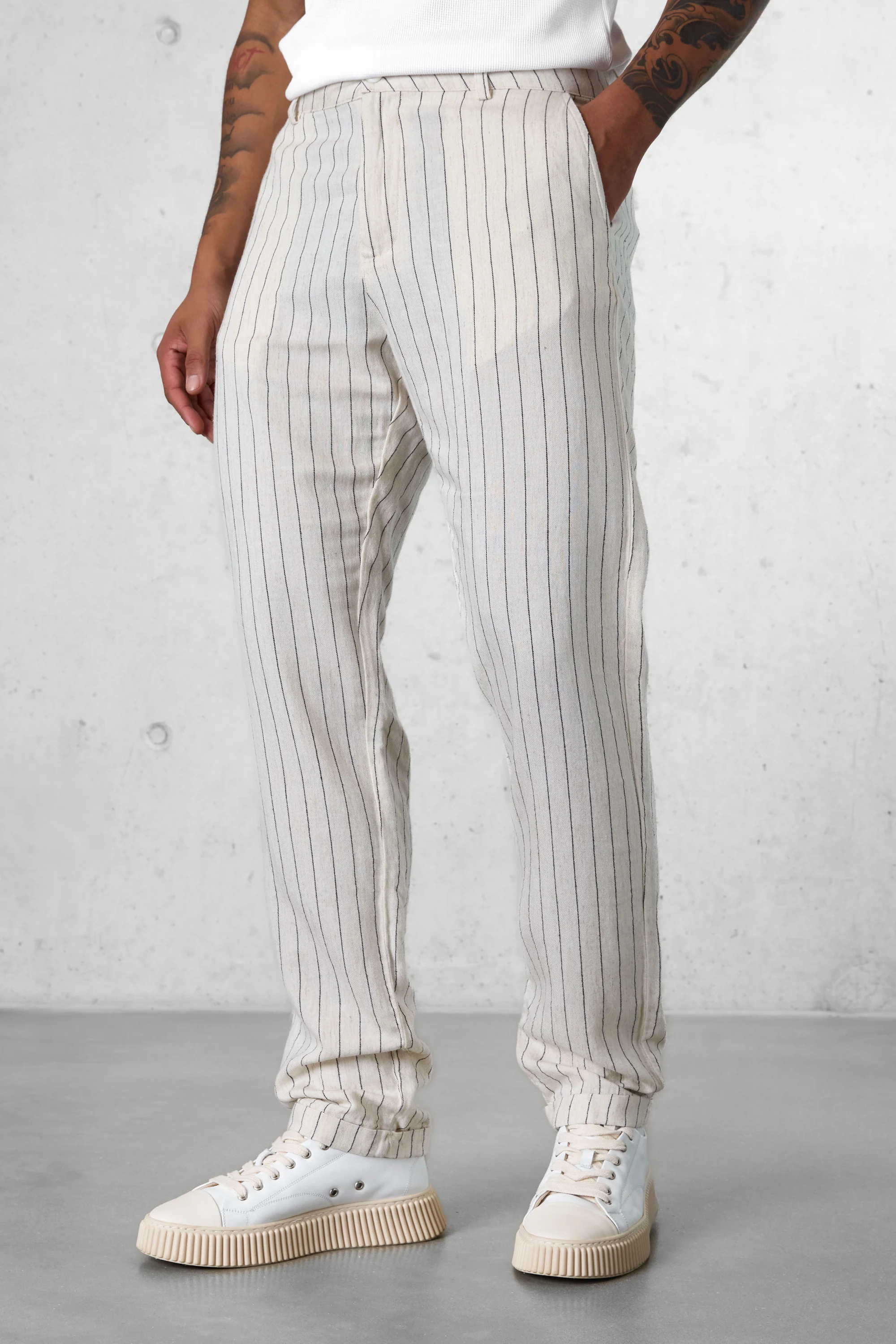 ECRU STRIPED LINEN PANTS - Image 3