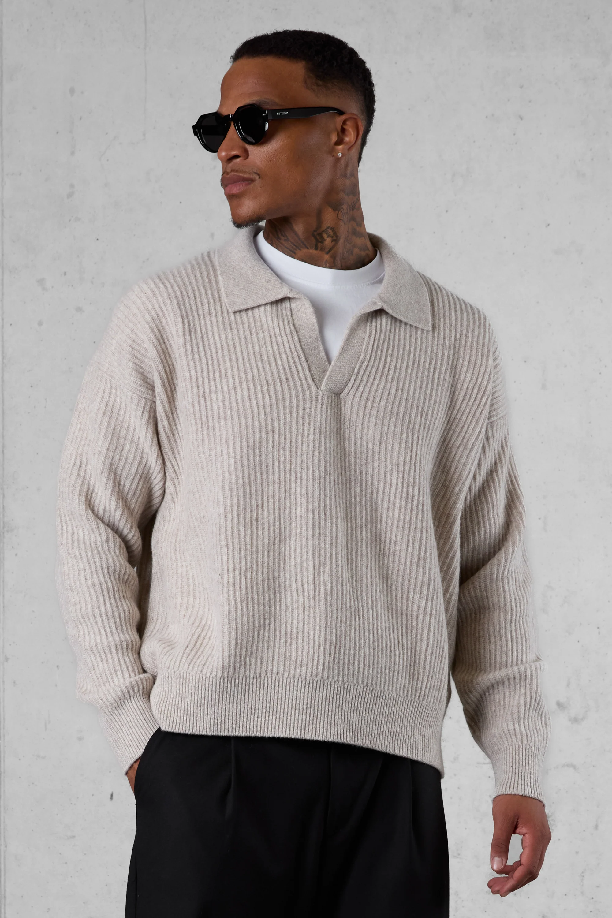 GREIGE OVERSIZED KNIT POLO SWEATER - Image 4