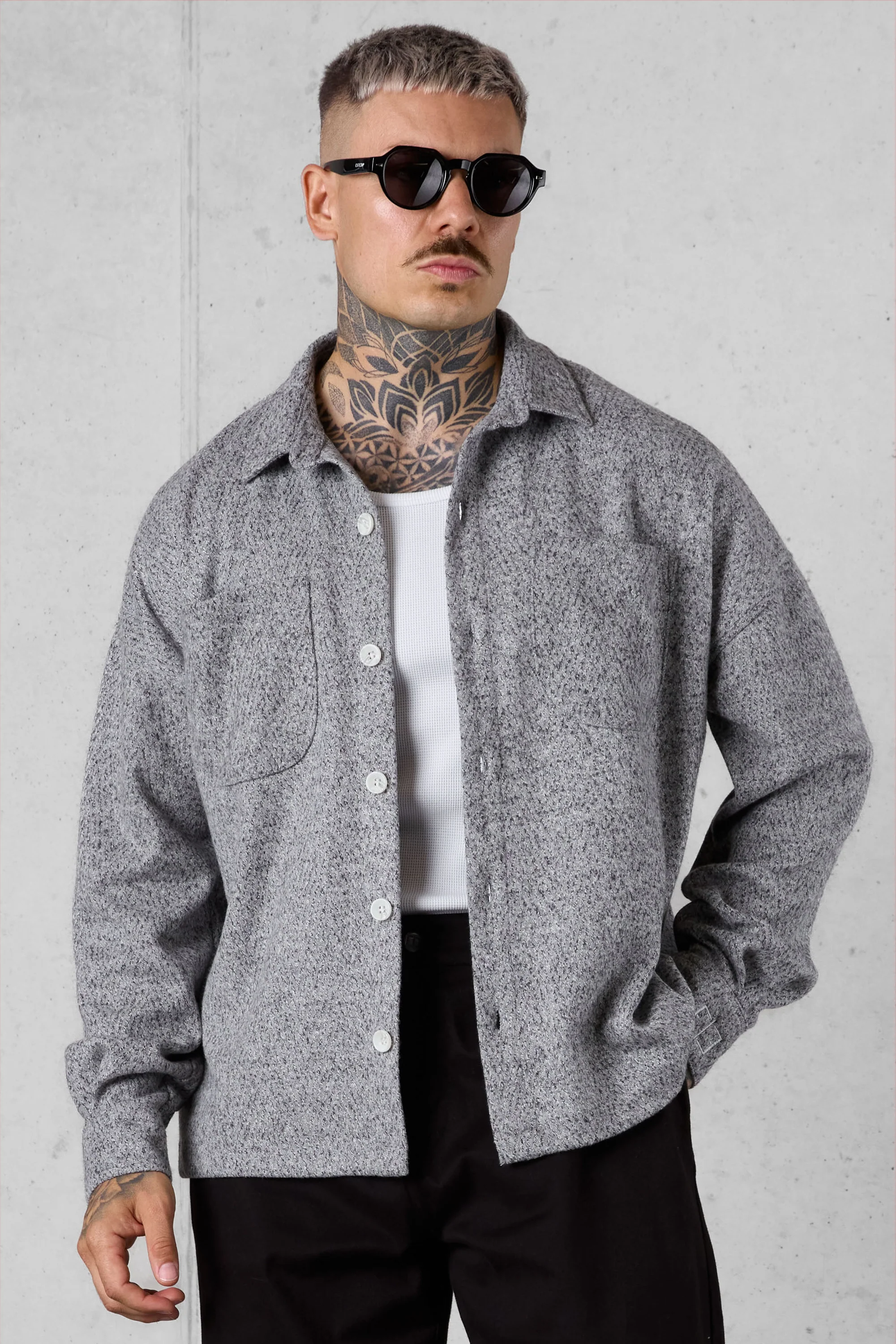 GREY HERRINGBONE OVERSIZED FLANNEL SHIRT - Image 3