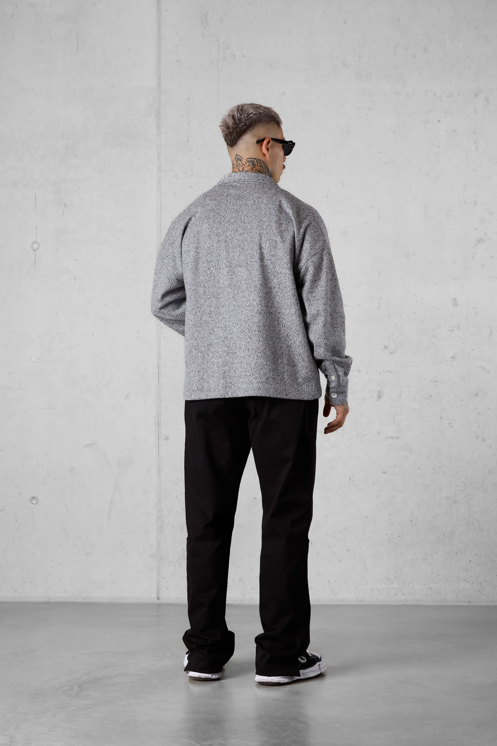 GREY HERRINGBONE OVERSIZED FLANNEL SHIRT - Image 4