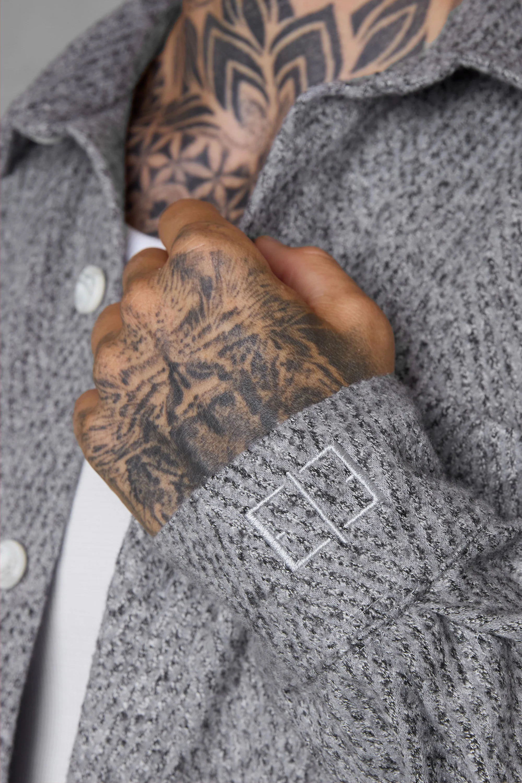 GREY HERRINGBONE OVERSIZED FLANNEL SHIRT - Image 5