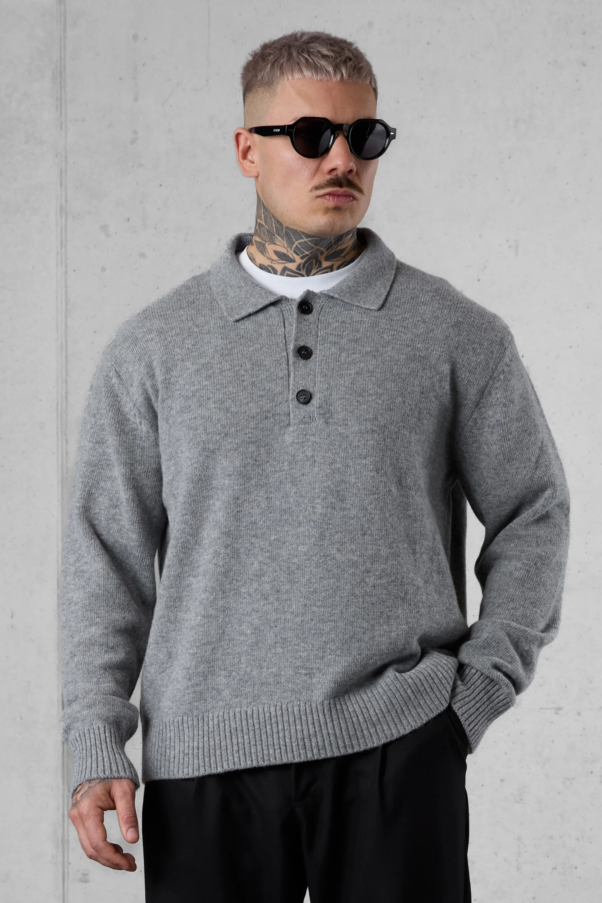 GREY KNIT POLO SWEATER - Image 4