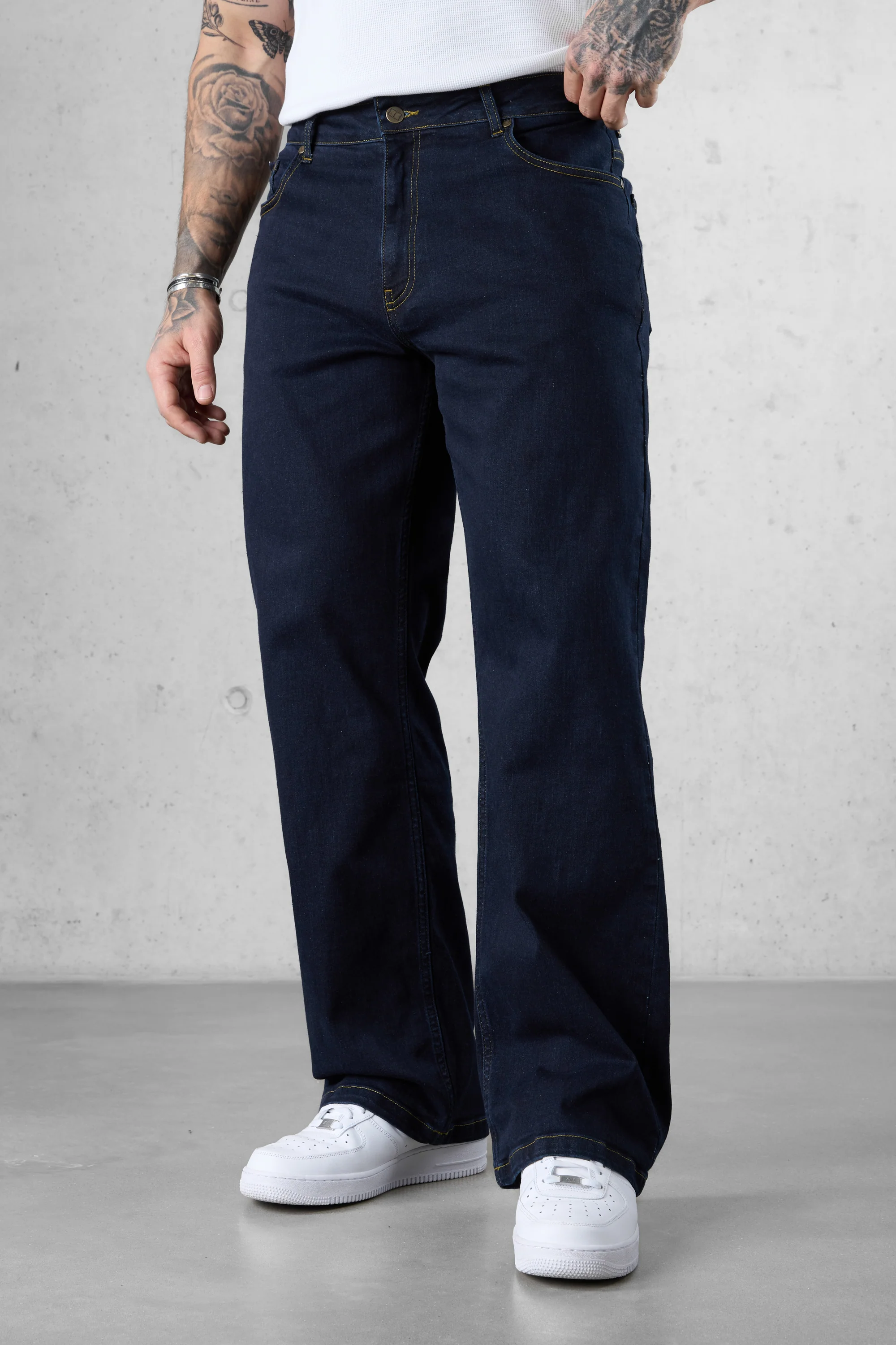 WASHED DARKBLUE CONTRAST LOOSE JEANS - Image 3