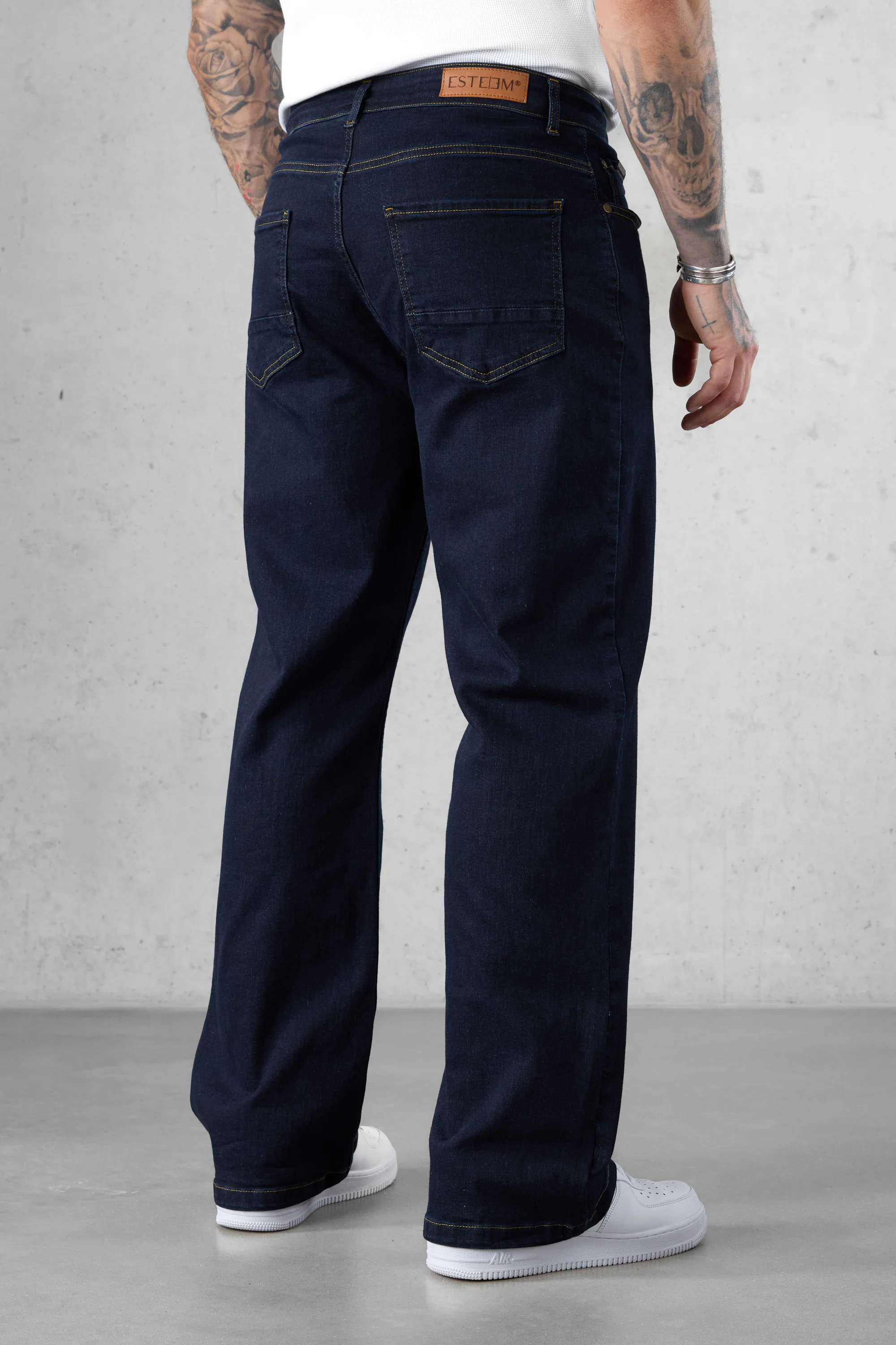 WASHED DARKBLUE CONTRAST LOOSE JEANS - Image 4