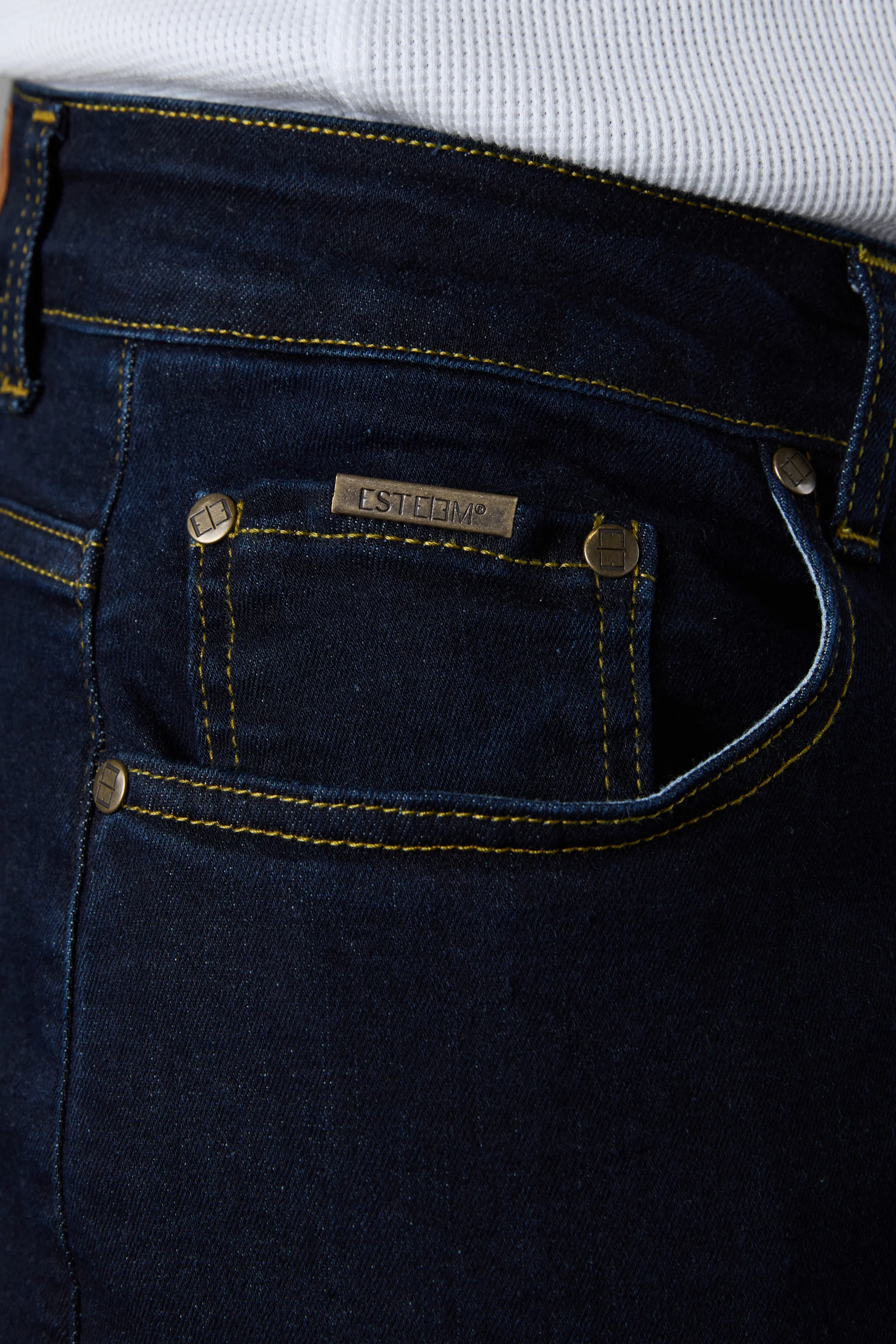 WASHED DARKBLUE CONTRAST LOOSE JEANS - Image 6