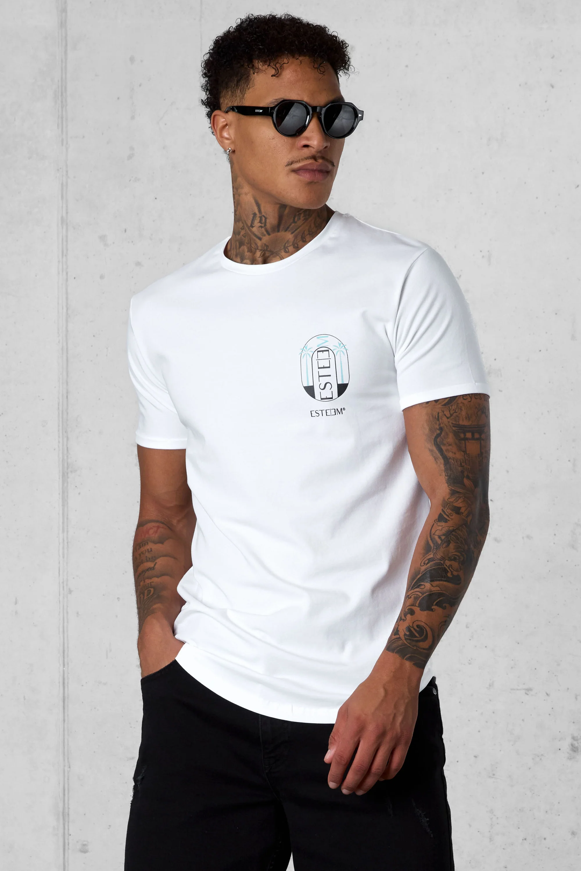 WHITE DOUBLE PALM LOGO TEE - Image 3